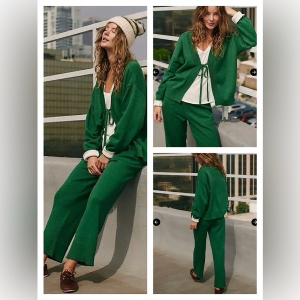 NWOT Free People Beach Solar Cardigan Sweater Set in green